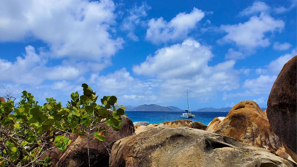 A typical day in the British Virgin Islands with puffy tradewind cumulus clouds