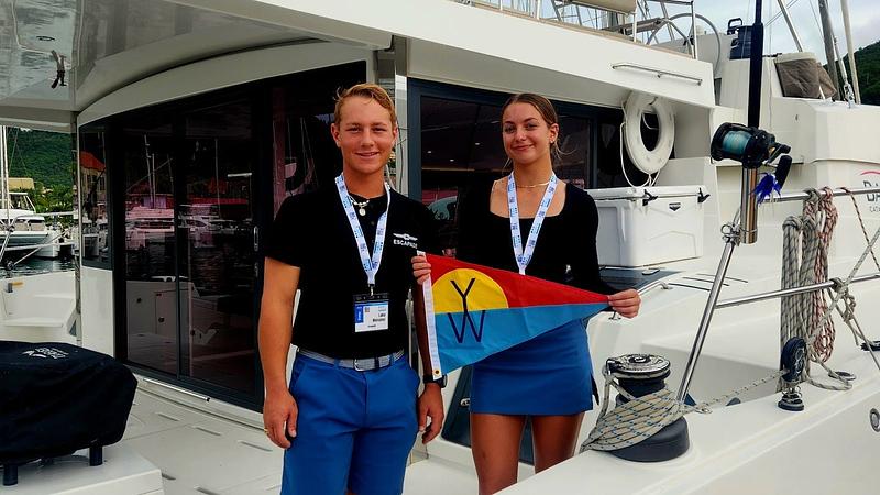 We helped arrange two crewed charters this year for guests aboard Escapade, a Bali 5.4. I dropped them a Yacht Warriors flag during our visit.