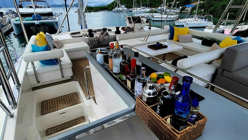 Cocktail bar atop a catamaran flybridge