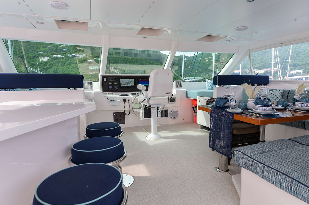 The enclosed, air-conditioned flybridge comes complete with a bar and day head