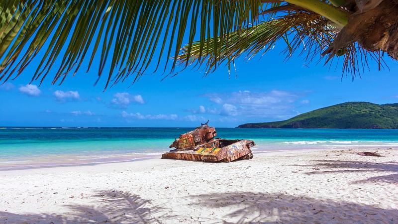 One of the abandoned tanks at Playa Flamenco